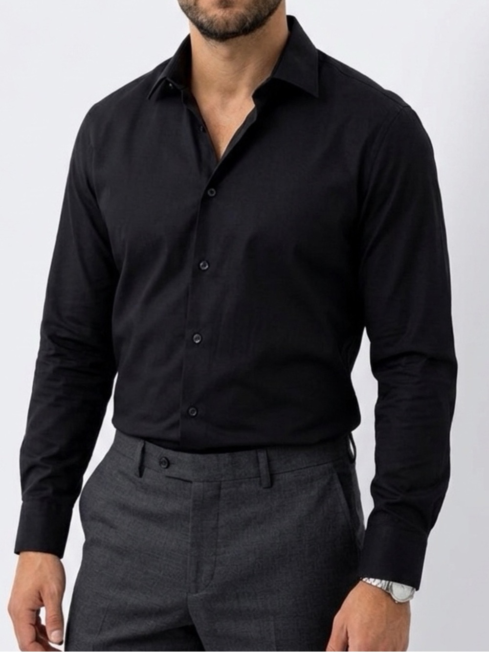Flex Mens Luxury Collection Black Dress Shirt Long Sleeve Button Down XL Tall